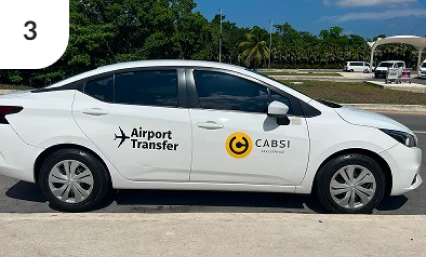 White CABSI transportation vehicle parked outdoors.