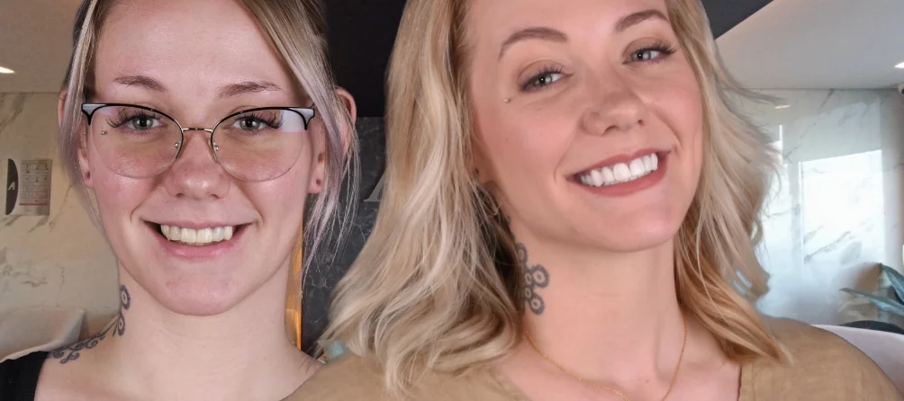 dental patient looking her new smile