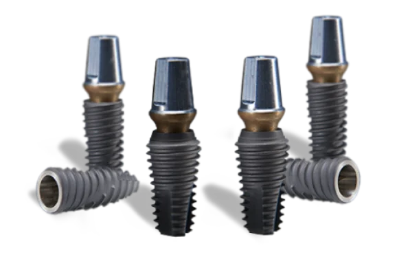 six titanium dental implants and abutements
